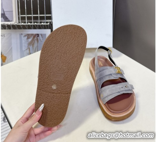 Perfect Celine Tippi Triomphe Flat Sandals in Suede Grey 0709071