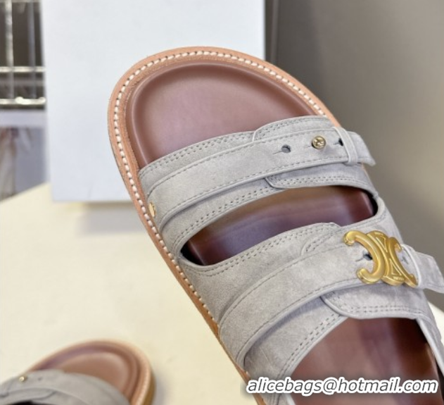 Perfect Celine Tippi Triomphe Flat Sandals in Suede Grey 0709071