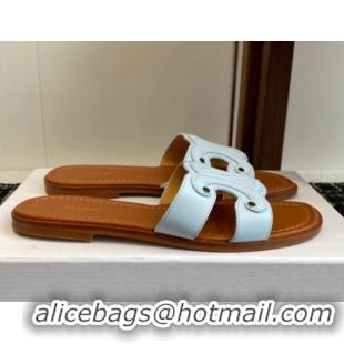 Purchase Celine Marina Flat Slides Sandal in Calfskin Leather Light Blue 0709076