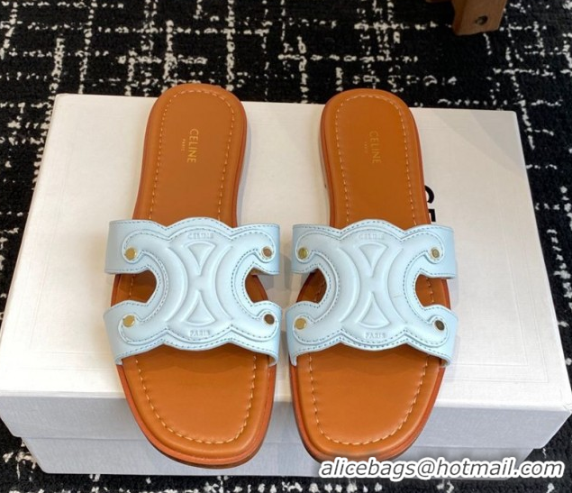 Purchase Celine Marina Flat Slides Sandal in Calfskin Leather Light Blue 0709076