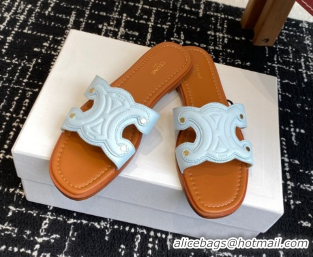 Purchase Celine Marina Flat Slides Sandal in Calfskin Leather Light Blue 0709076