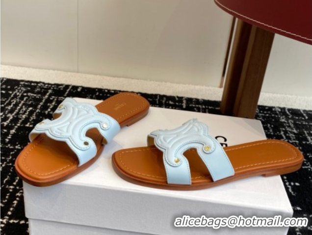 Purchase Celine Marina Flat Slides Sandal in Calfskin Leather Light Blue 0709076