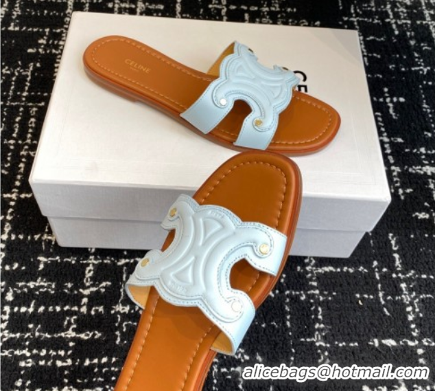 Purchase Celine Marina Flat Slides Sandal in Calfskin Leather Light Blue 0709076