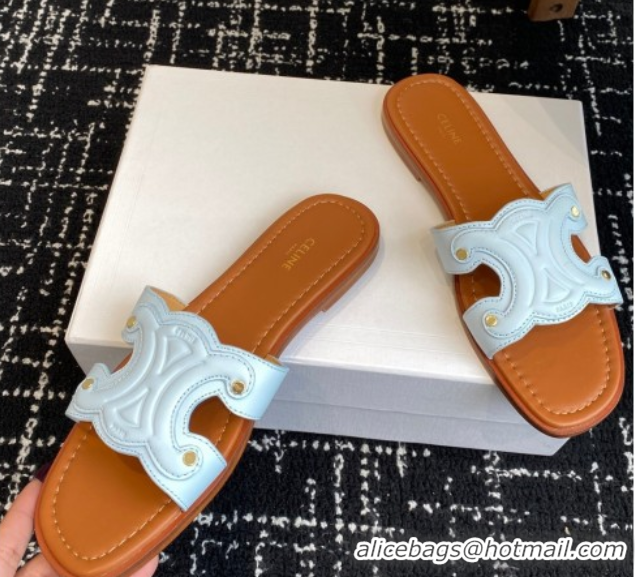 Purchase Celine Marina Flat Slides Sandal in Calfskin Leather Light Blue 0709076