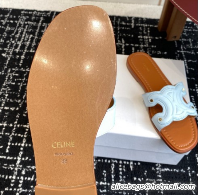 Purchase Celine Marina Flat Slides Sandal in Calfskin Leather Light Blue 0709076