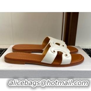 Good Looking Celine Marina Flat Slides Sandal in Calfskin Leather White 0709077