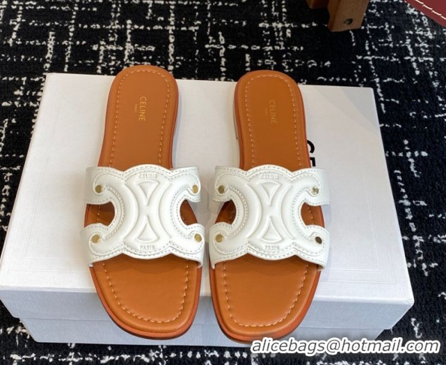 Good Looking Celine Marina Flat Slides Sandal in Calfskin Leather White 0709077