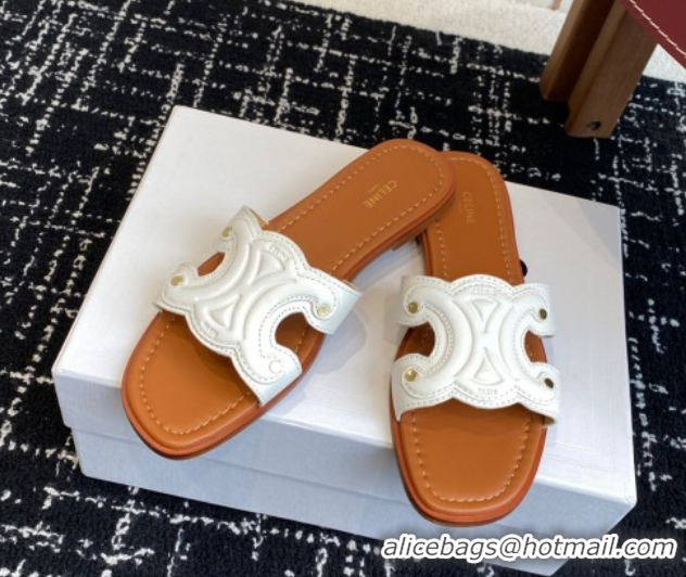 Good Looking Celine Marina Flat Slides Sandal in Calfskin Leather White 0709077