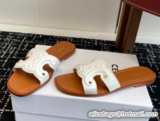 Good Looking Celine Marina Flat Slides Sandal in Calfskin Leather White 0709077