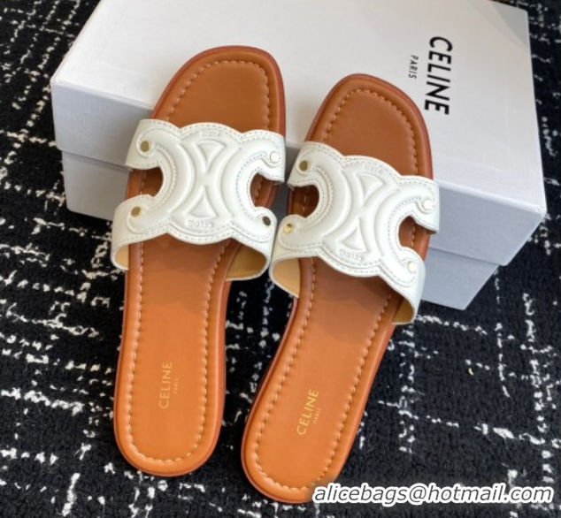 Good Looking Celine Marina Flat Slides Sandal in Calfskin Leather White 0709077