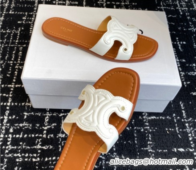 Good Looking Celine Marina Flat Slides Sandal in Calfskin Leather White 0709077