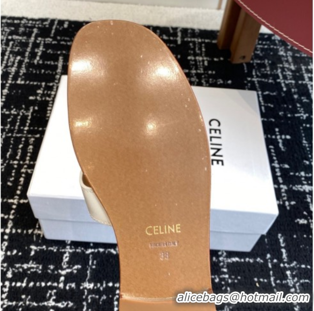 Good Looking Celine Marina Flat Slides Sandal in Calfskin Leather White 0709077