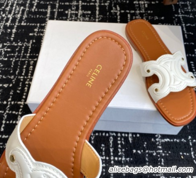 Good Looking Celine Marina Flat Slides Sandal in Calfskin Leather White 0709077