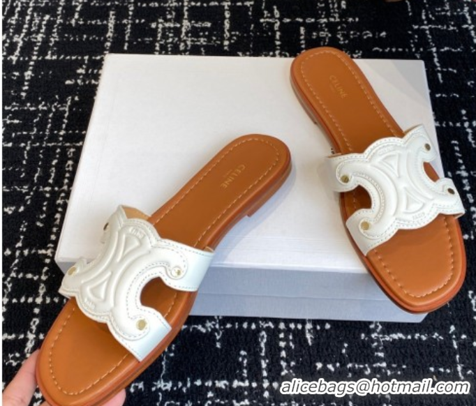 Good Looking Celine Marina Flat Slides Sandal in Calfskin Leather White 0709077