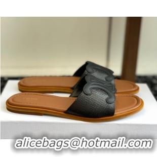Durable Celine Clemence Flat Slides Sandal in Straw-Like Black 0709080