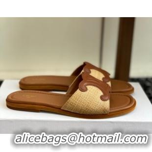 Discount Celine Clemence Flat Slides Sandal in Straw-Like Beige 0709081