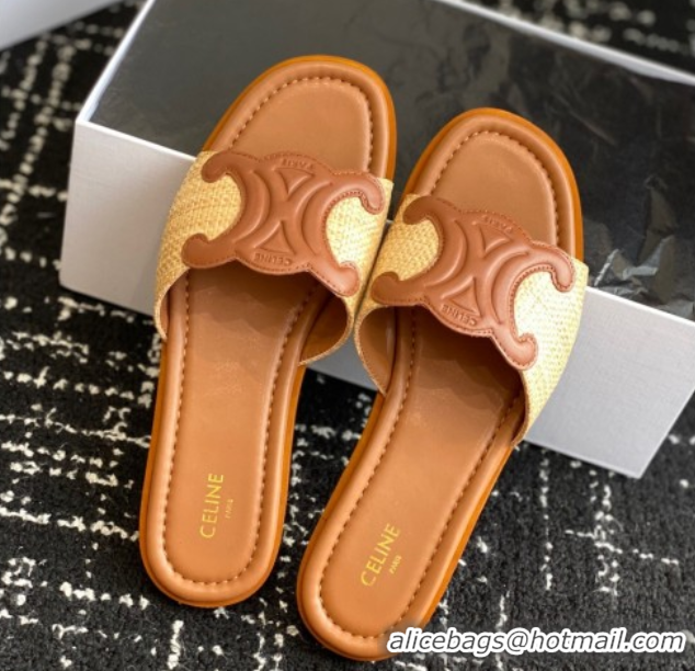 Discount Celine Clemence Flat Slides Sandal in Straw-Like Beige 0709081
