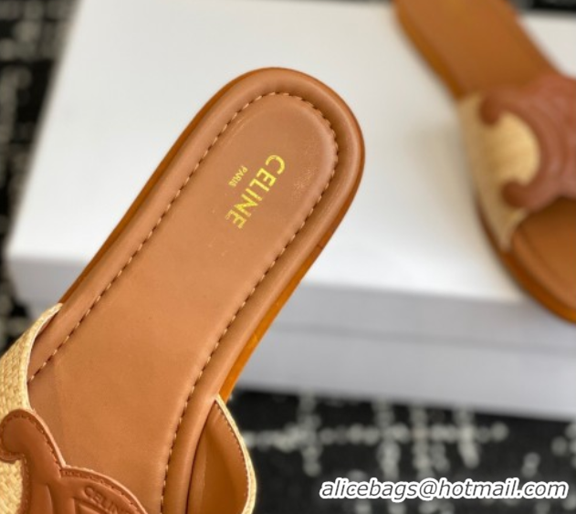 Discount Celine Clemence Flat Slides Sandal in Straw-Like Beige 0709081
