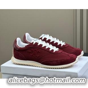 Fashion Celine Racer Low top Sneakers in Nylon and Suede Burgundy 0709082