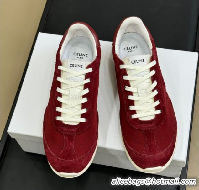 Fashion Celine Racer Low top Sneakers in Nylon and Suede Burgundy 0709082