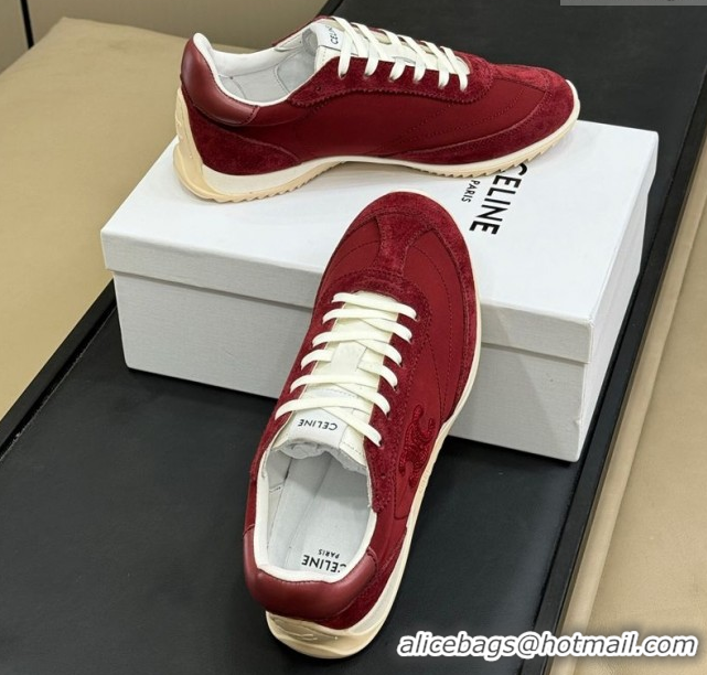 Fashion Celine Racer Low top Sneakers in Nylon and Suede Burgundy 0709082