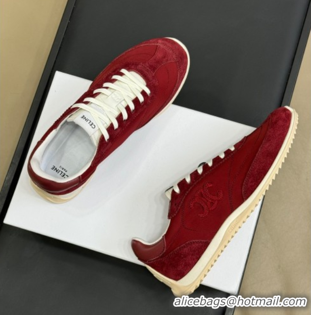 Fashion Celine Racer Low top Sneakers in Nylon and Suede Burgundy 0709082