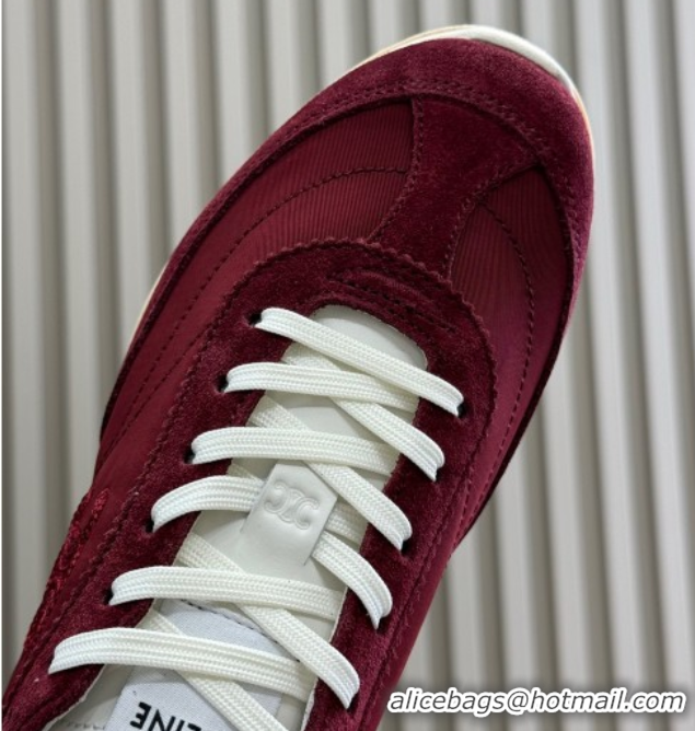 Fashion Celine Racer Low top Sneakers in Nylon and Suede Burgundy 0709082