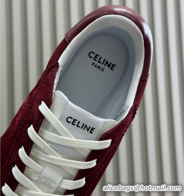 Fashion Celine Racer Low top Sneakers in Nylon and Suede Burgundy 0709082