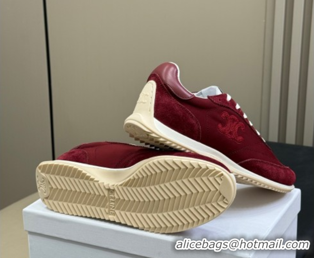 Fashion Celine Racer Low top Sneakers in Nylon and Suede Burgundy 0709082