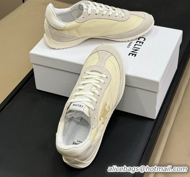 Top Design Celine Racer Low top Sneakers in Nylon and Suede Vanilla White 0709084