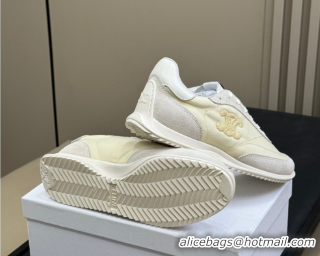 Top Design Celine Racer Low top Sneakers in Nylon and Suede Vanilla White 0709084