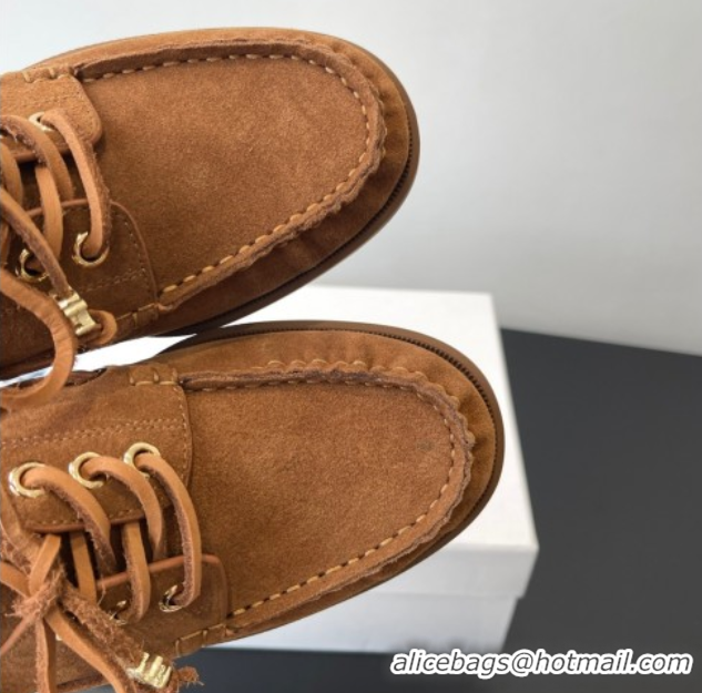 Luxury Celine Bateau Lace-up Loafers in Suede Brown 0709086