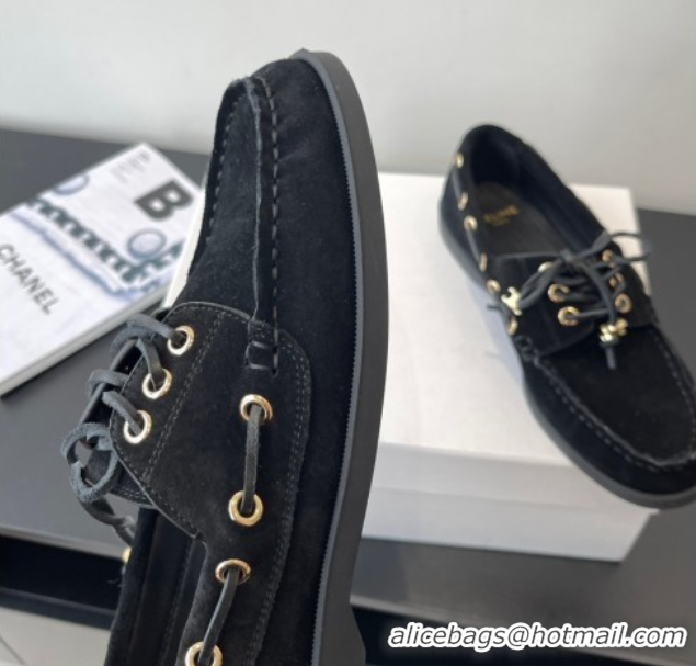 Cheap Price Celine Bateau Lace-up Loafers in Suede Black 0709087
