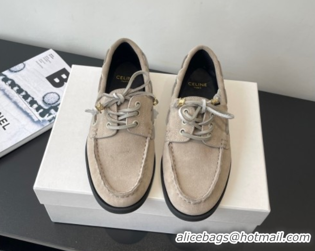 Good Product Celine Bateau Lace-up Loafers in Suede Grey 0709088