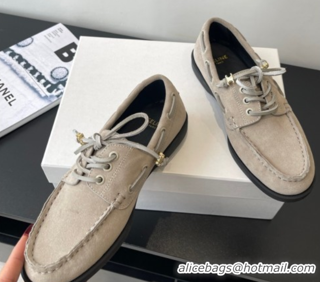Good Product Celine Bateau Lace-up Loafers in Suede Grey 0709088