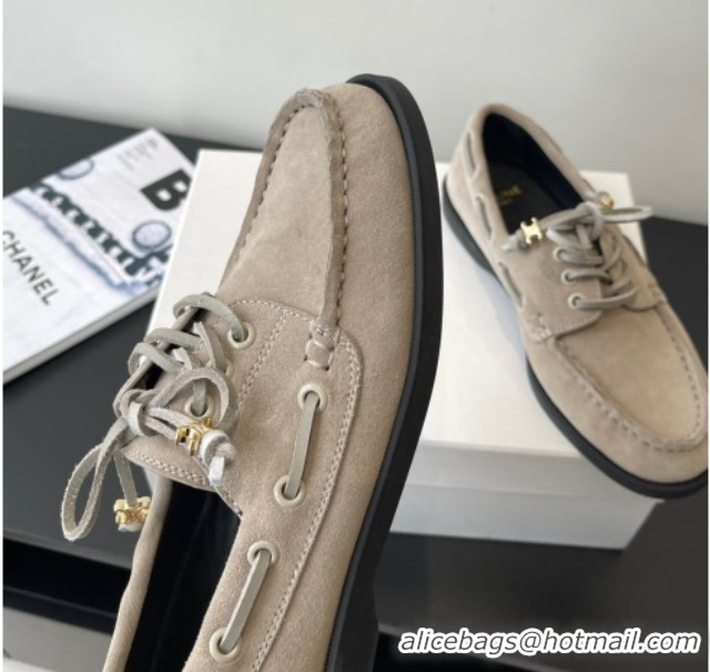 Good Product Celine Bateau Lace-up Loafers in Suede Grey 0709088