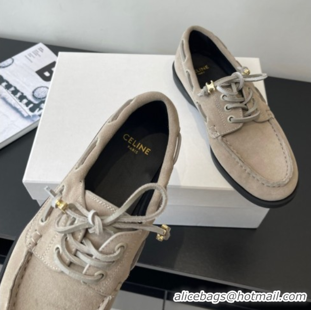 Good Product Celine Bateau Lace-up Loafers in Suede Grey 0709088