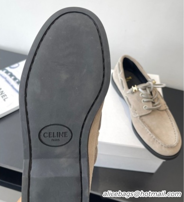 Good Product Celine Bateau Lace-up Loafers in Suede Grey 0709088