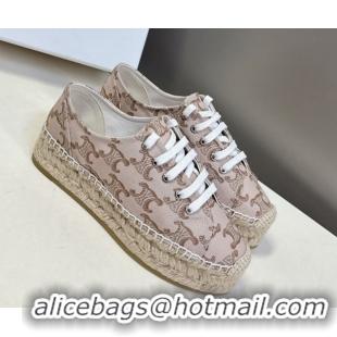 Low Cost Celine Lace-up Platform Les Espadrilles in Triomphe Canvas Pink 0709089