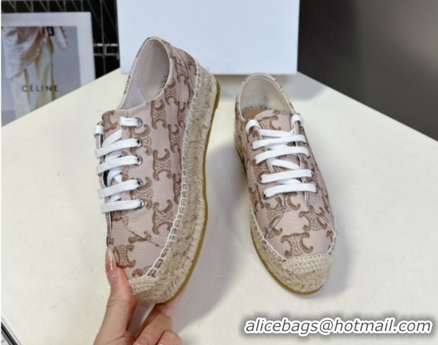Low Cost Celine Lace-up Platform Les Espadrilles in Triomphe Canvas Pink 0709089