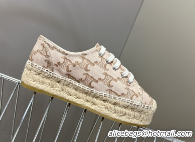 Low Cost Celine Lace-up Platform Les Espadrilles in Triomphe Canvas Pink 0709089