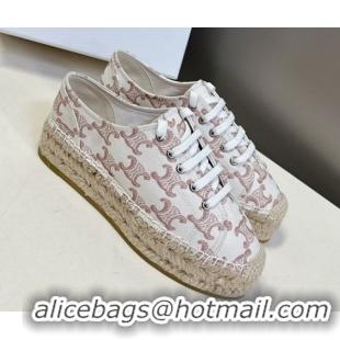 Buy Luxury Celine Lace-up Platform Les Espadrilles in Triomphe Canvas White 0709090
