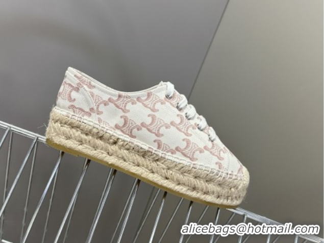 Buy Luxury Celine Lace-up Platform Les Espadrilles in Triomphe Canvas White 0709090