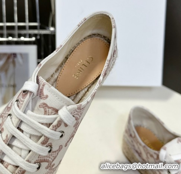 Buy Luxury Celine Lace-up Platform Les Espadrilles in Triomphe Canvas White 0709090