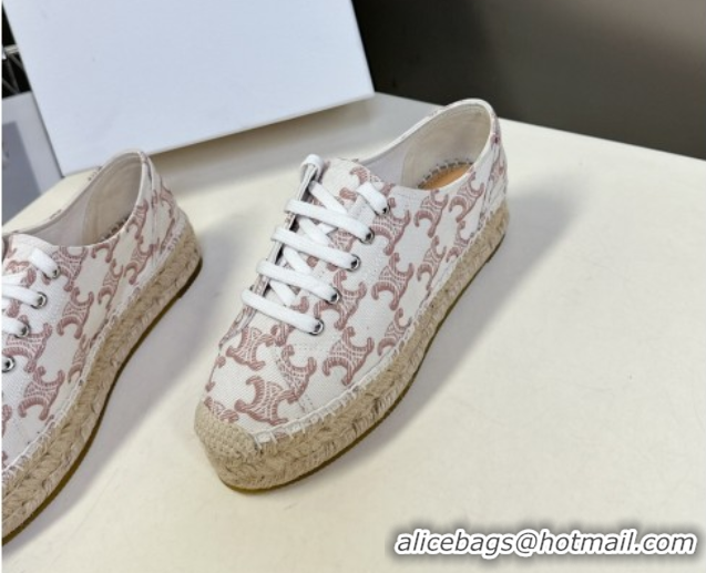 Buy Luxury Celine Lace-up Platform Les Espadrilles in Triomphe Canvas White 0709090