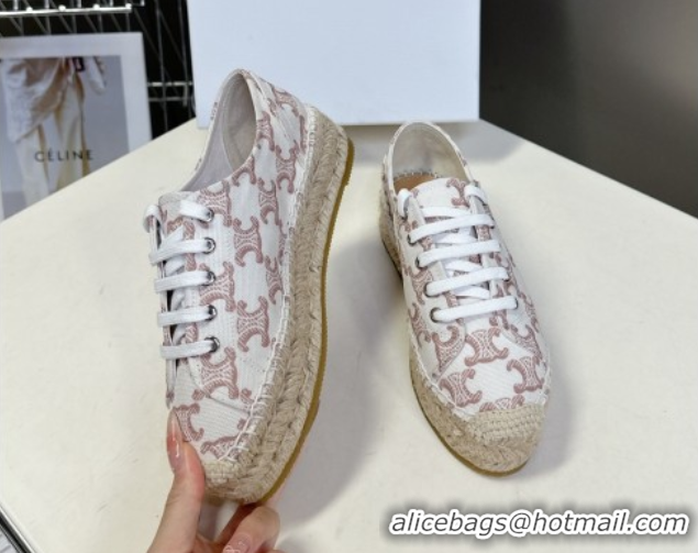 Buy Luxury Celine Lace-up Platform Les Espadrilles in Triomphe Canvas White 0709090