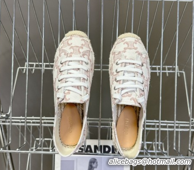Buy Luxury Celine Lace-up Platform Les Espadrilles in Triomphe Canvas White 0709090