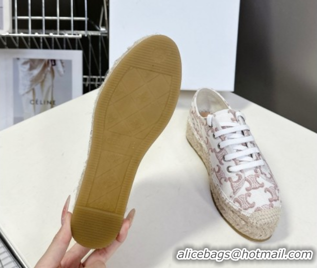 Buy Luxury Celine Lace-up Platform Les Espadrilles in Triomphe Canvas White 0709090