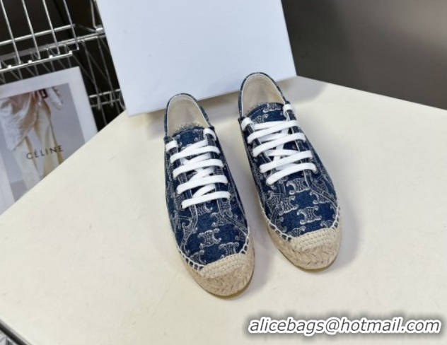 Luxurious Celine Lace-up Platform Les Espadrilles in Blue Denim 0709091