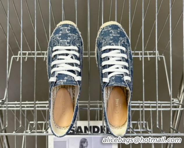 Luxurious Celine Lace-up Platform Les Espadrilles in Blue Denim 0709091